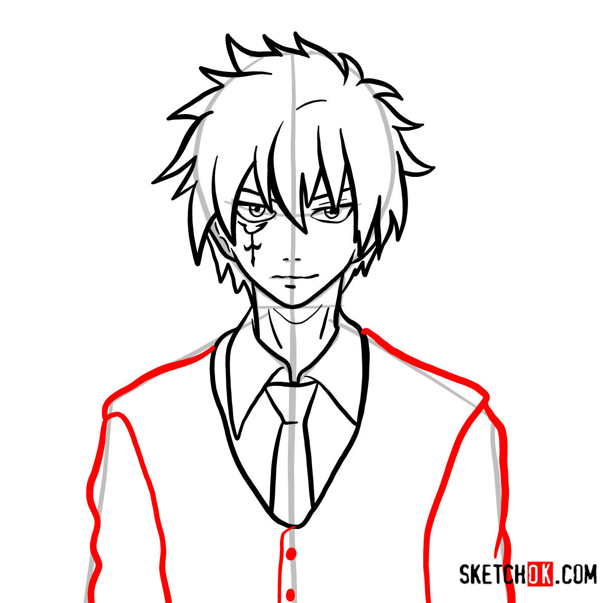 How to draw Jellal Fernandes's face | Fairy Tail - step 09