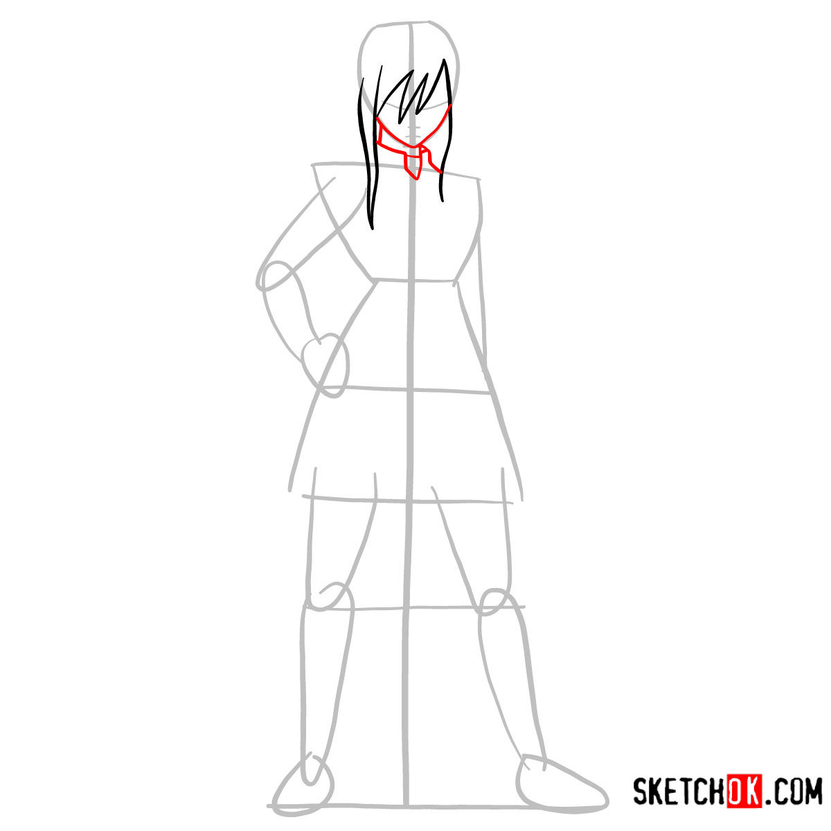 15 steps drawing tutorial of Erza Scarlet (fairy tail) - step 04