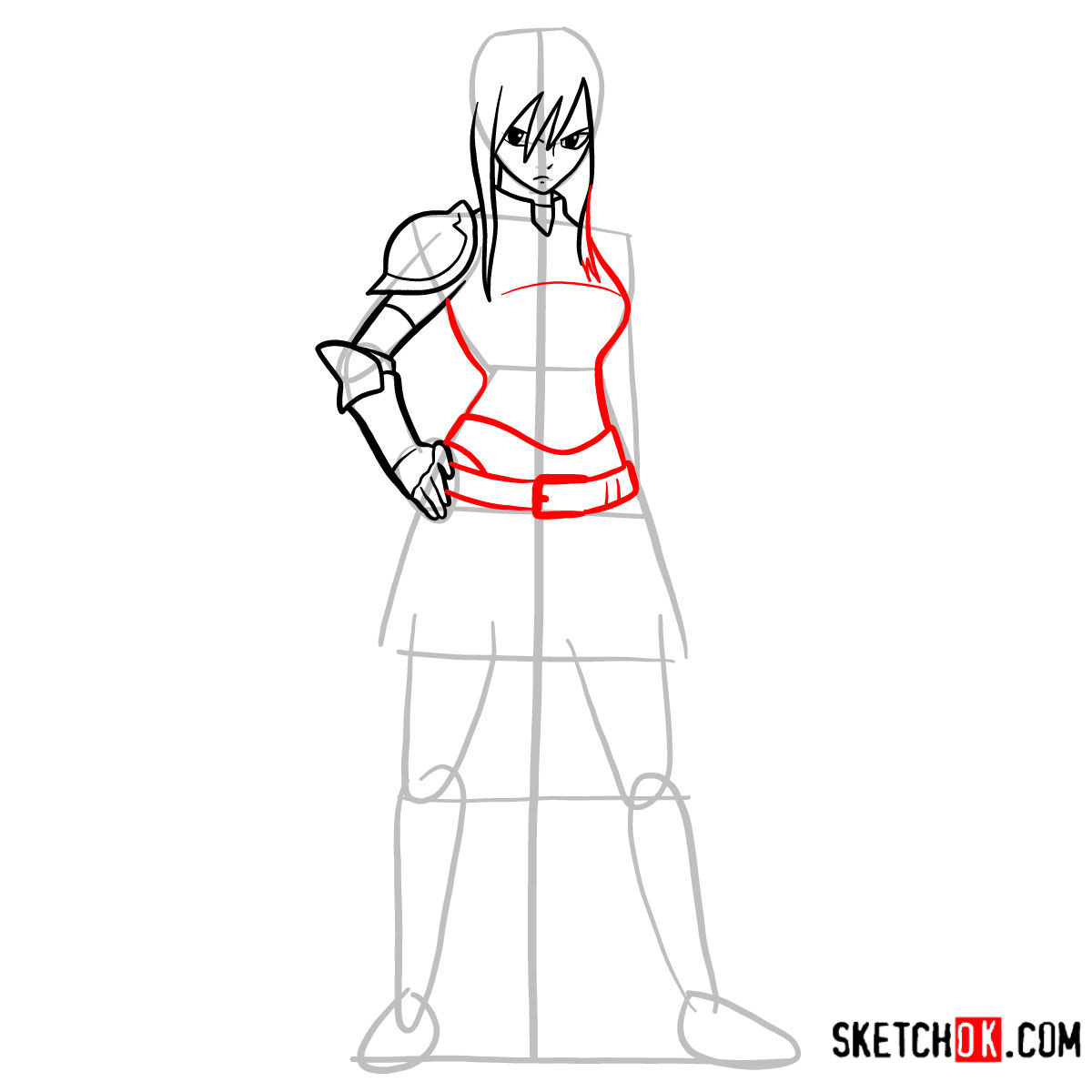 15 steps drawing tutorial of Erza Scarlet (fairy tail) - step 08