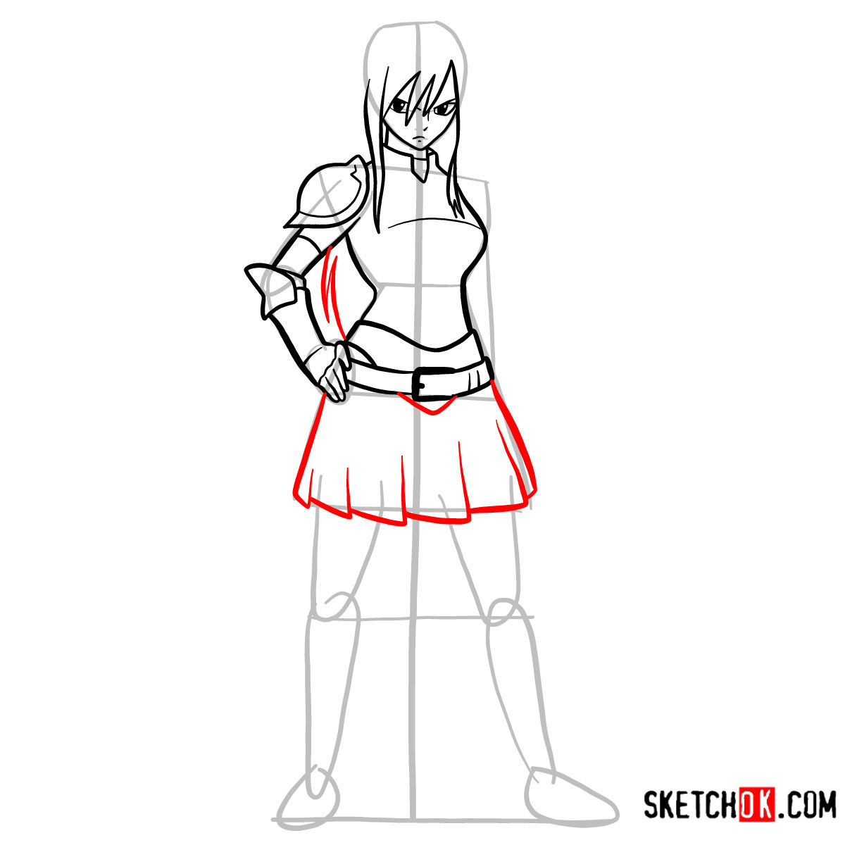 15 steps drawing tutorial of Erza Scarlet (fairy tail) - step 09