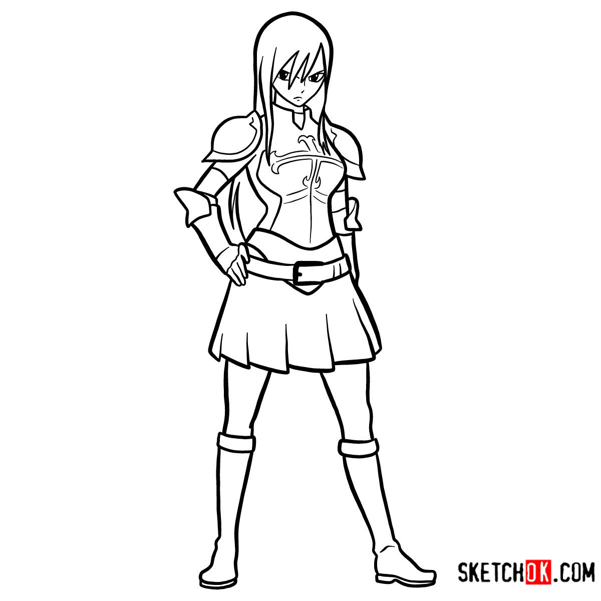 15 steps drawing tutorial of Erza Scarlet (fairy tail)