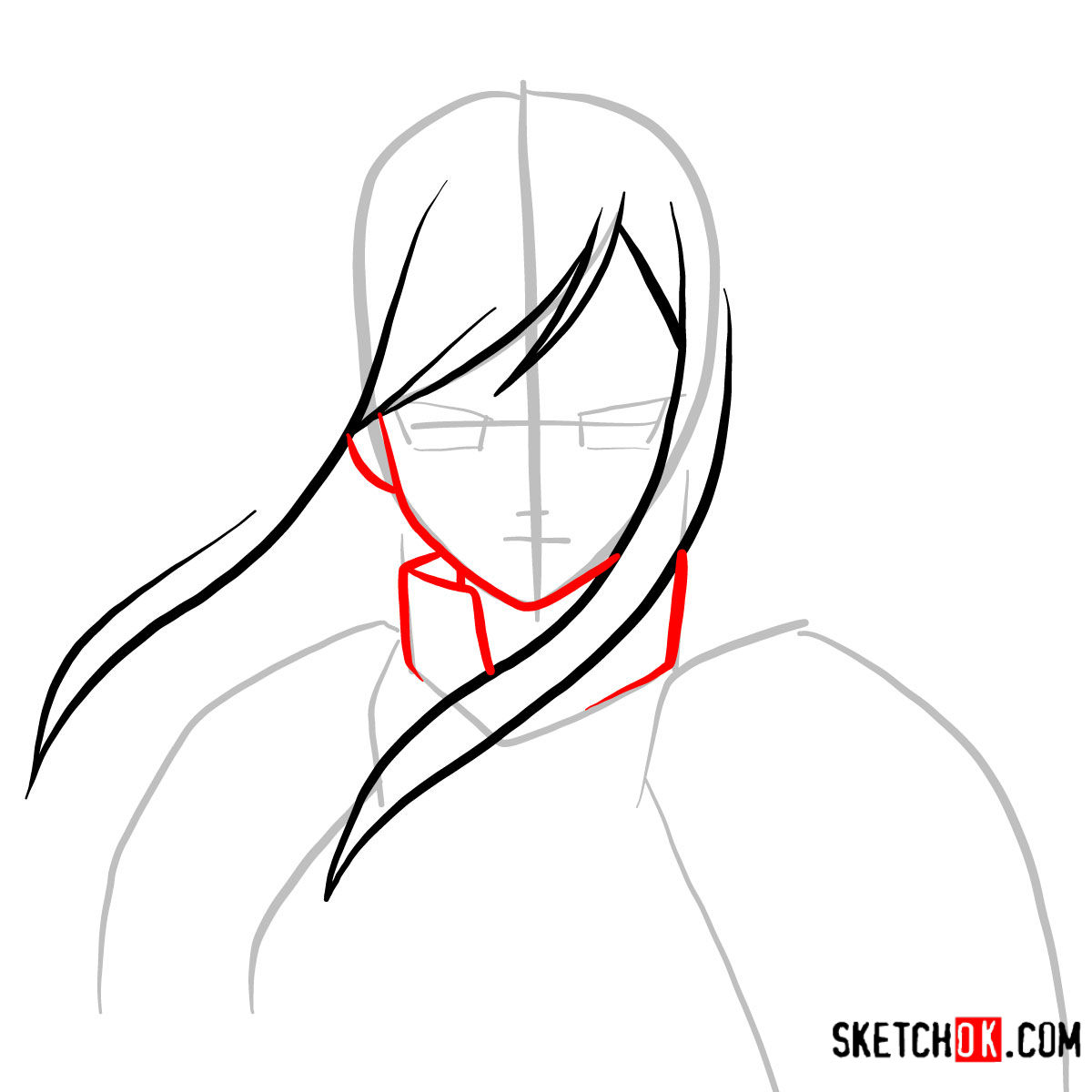 How to draw Erza Scarlet's portrait | Fairy Tail - step 03
