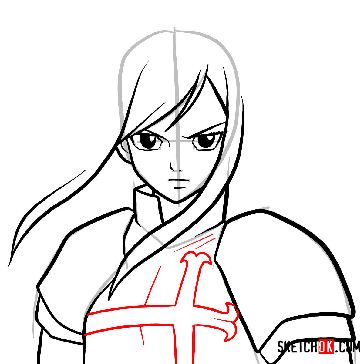 How to draw Erza Scarlet's portrait | Fairy Tail - step 06