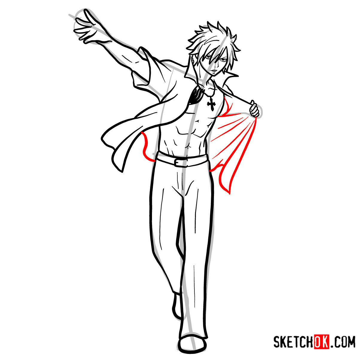 How to draw Gray Fullbuster full growth | Fairy Tail - step 13