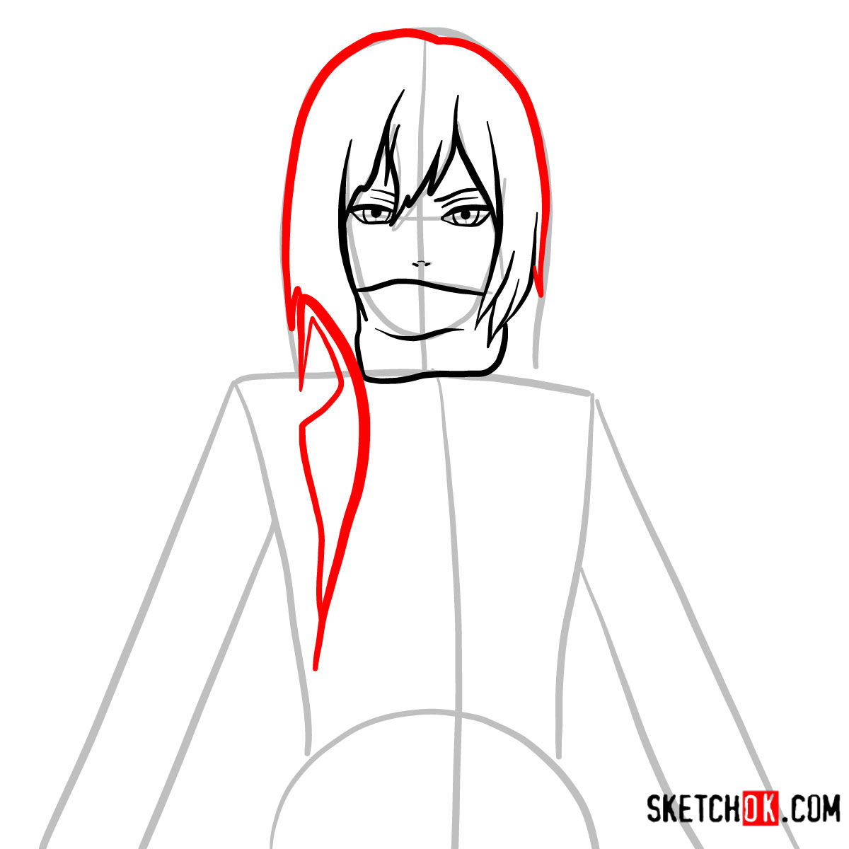 How to draw Mikasa Ackermann's face | Attack on Titan - step 05