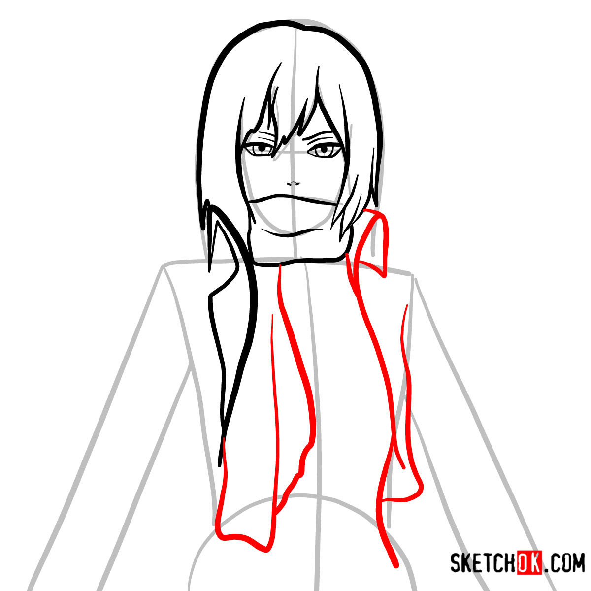 How to draw Mikasa Ackermann's face | Attack on Titan - step 06