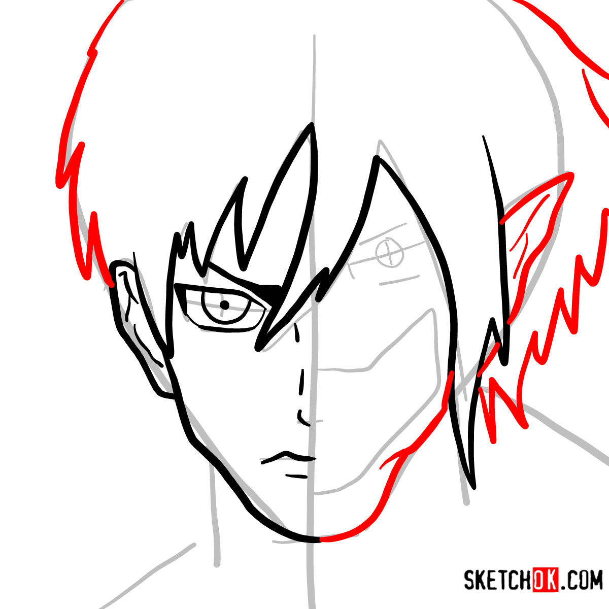 How to draw Eren Jaeger half human half titan - step 06