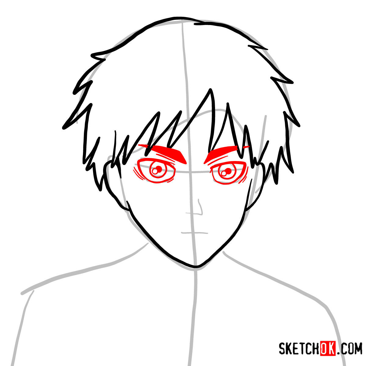 How to draw Eren Jaeger's face | Attack on Titan - step 06