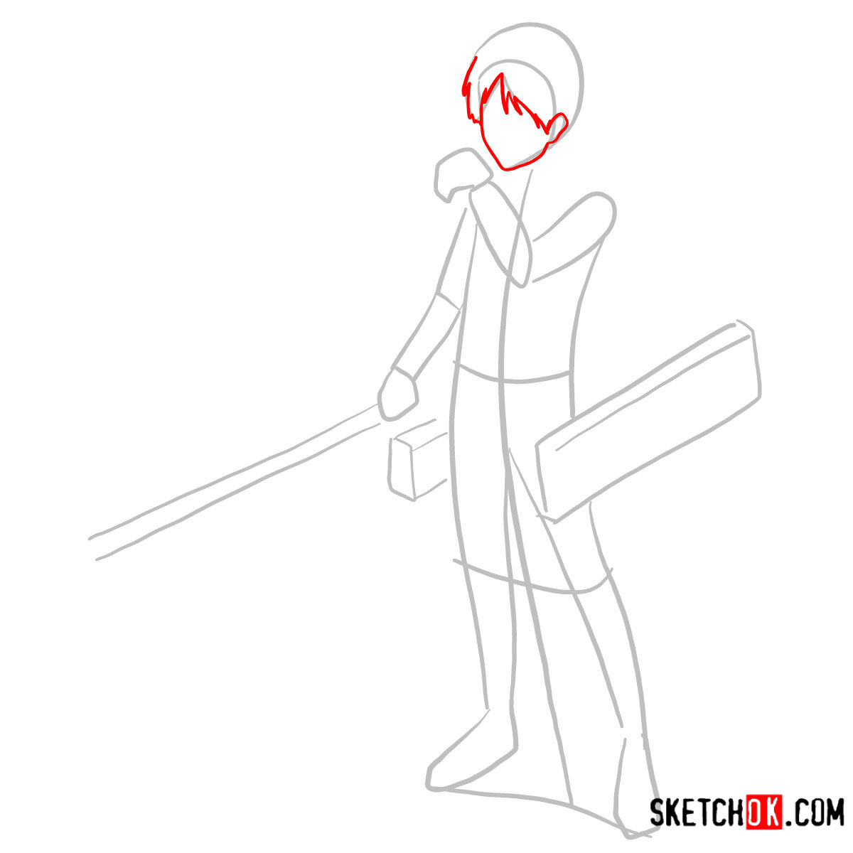 How to draw Eren Jaeger full body with his ODM gear - step 03