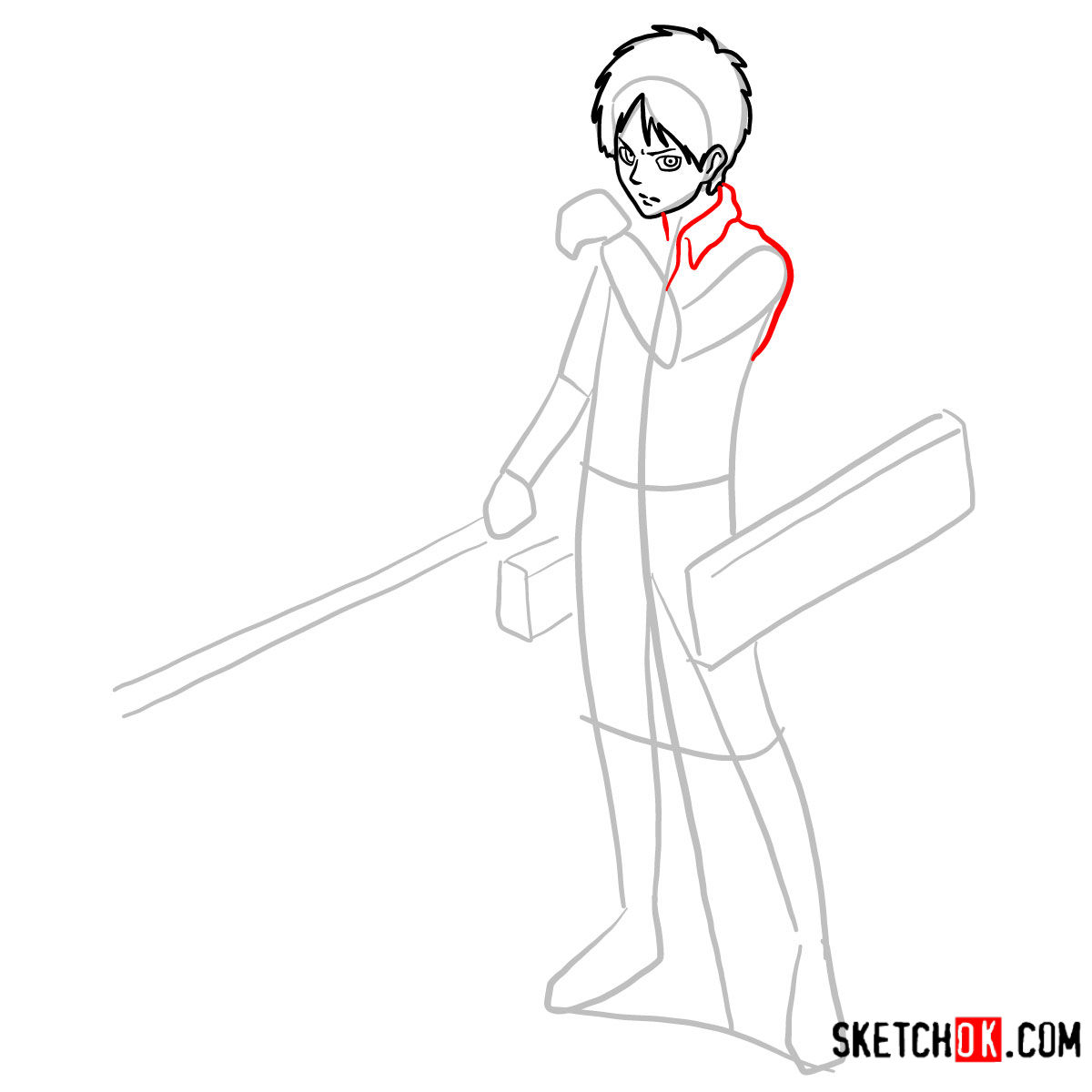 How to draw Eren Jaeger with his weapons | Attack on Titan - step 06