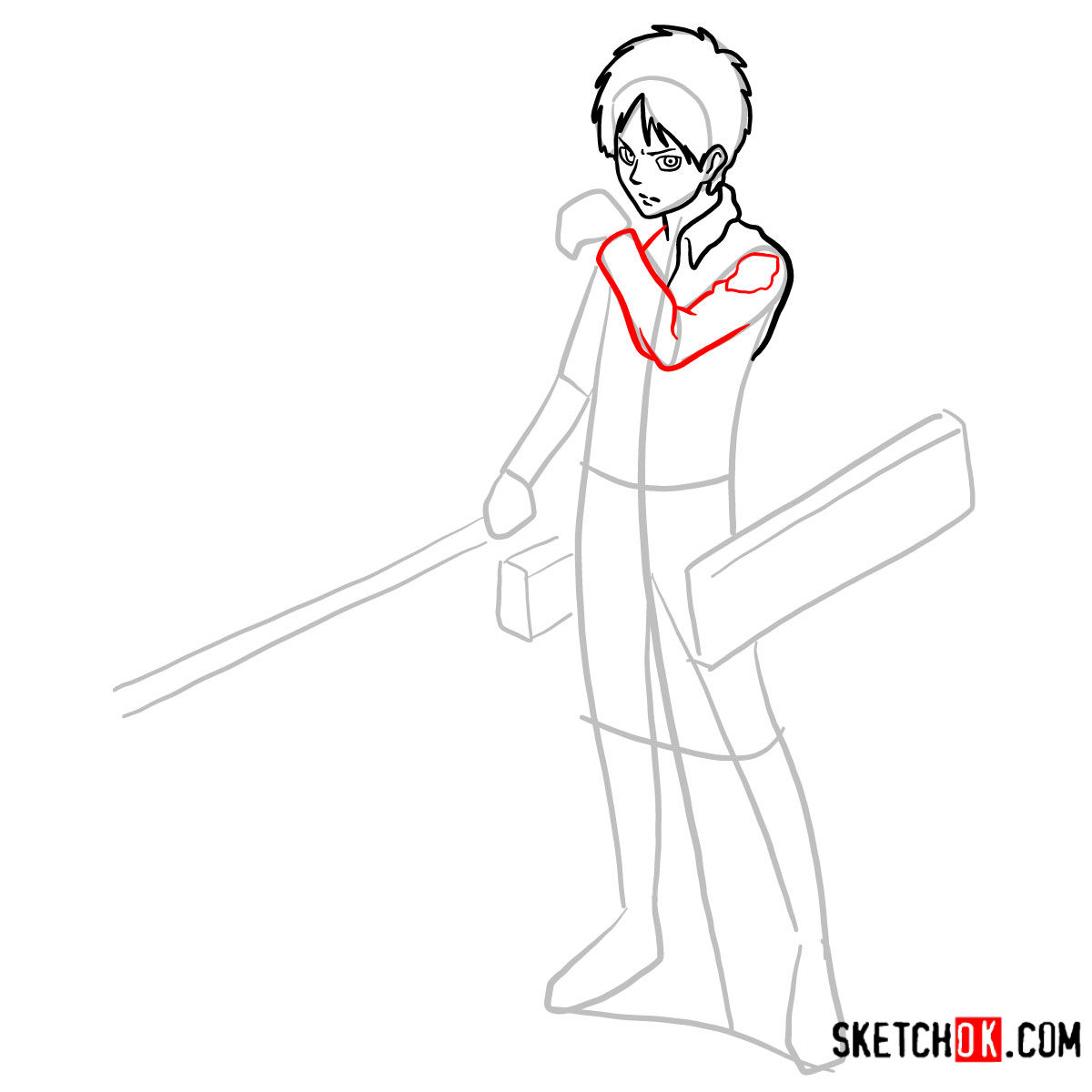 How to draw Eren Jaeger with his weapons | Attack on Titan - step 07