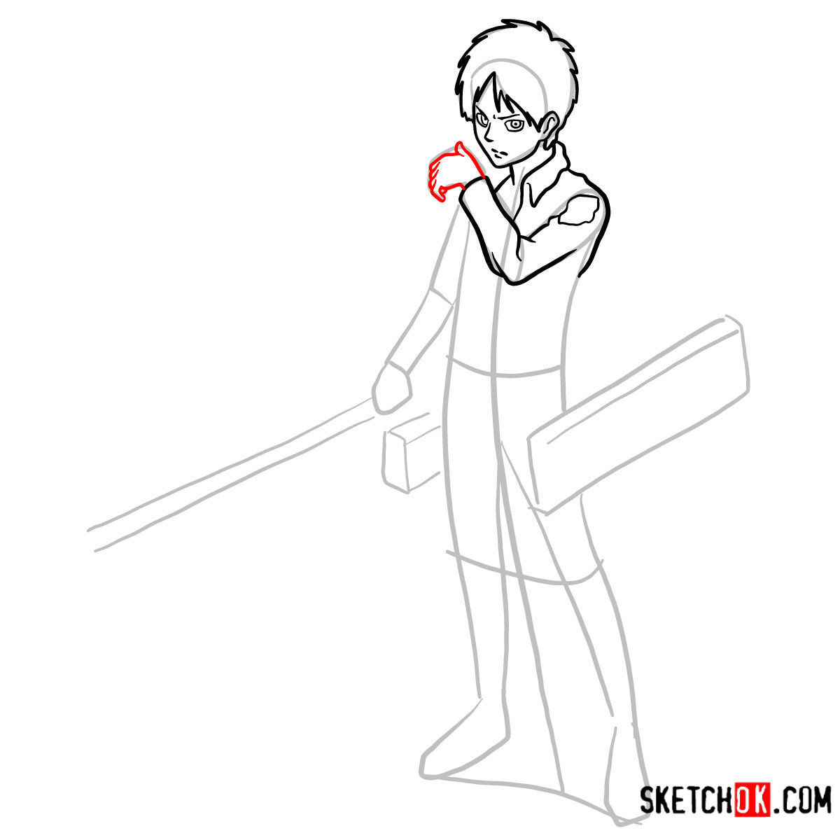 How to draw Eren Jaeger with his weapons | Attack on Titan - step 08