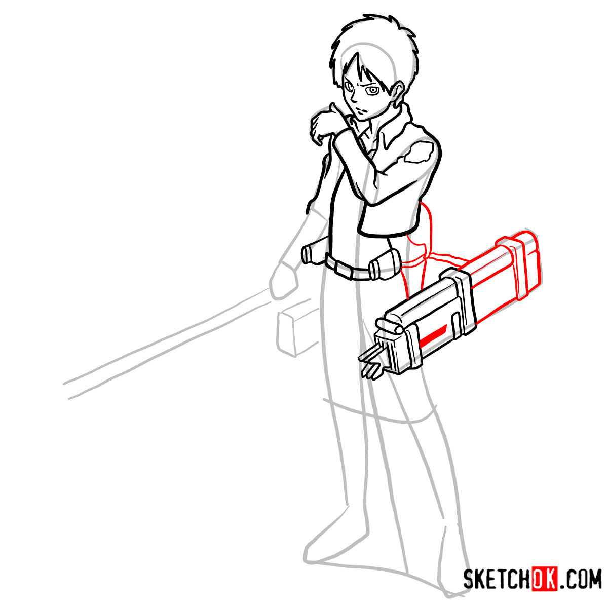 How to draw Eren Jaeger full body with his ODM gear - step 12