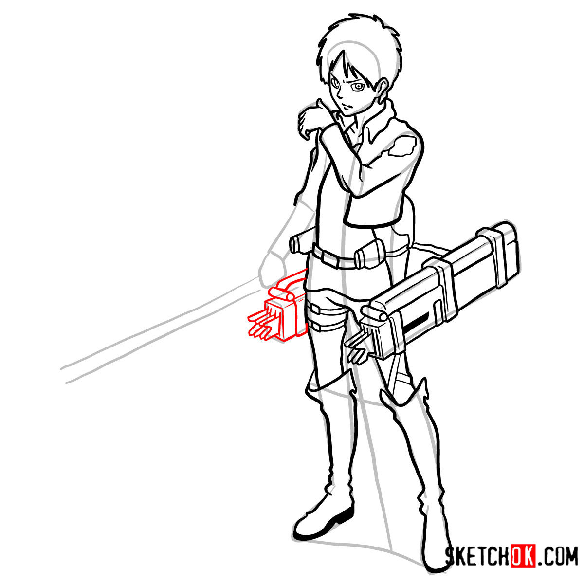 How to draw Eren Jaeger full body with his ODM gear - step 15