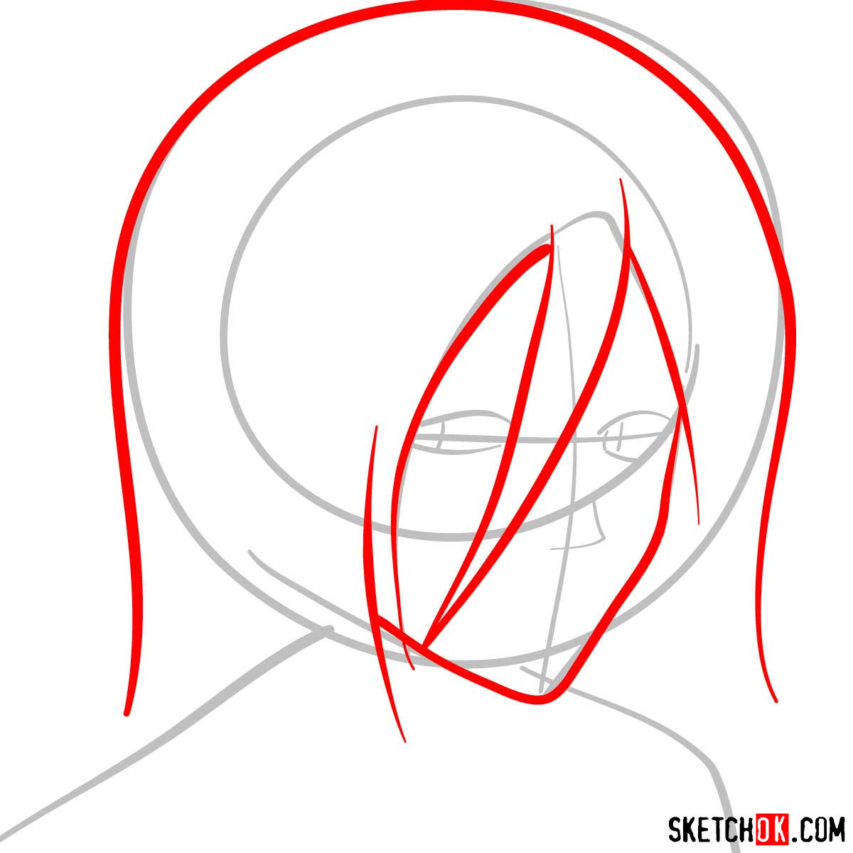How to draw Mikasa Ackerman's face - step 03