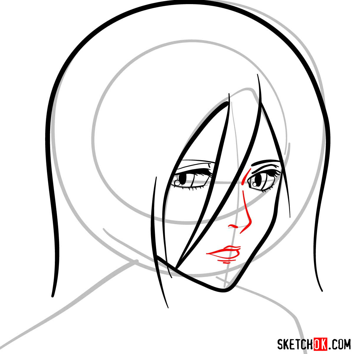 How to draw Mikasa Ackerman's face - step 05