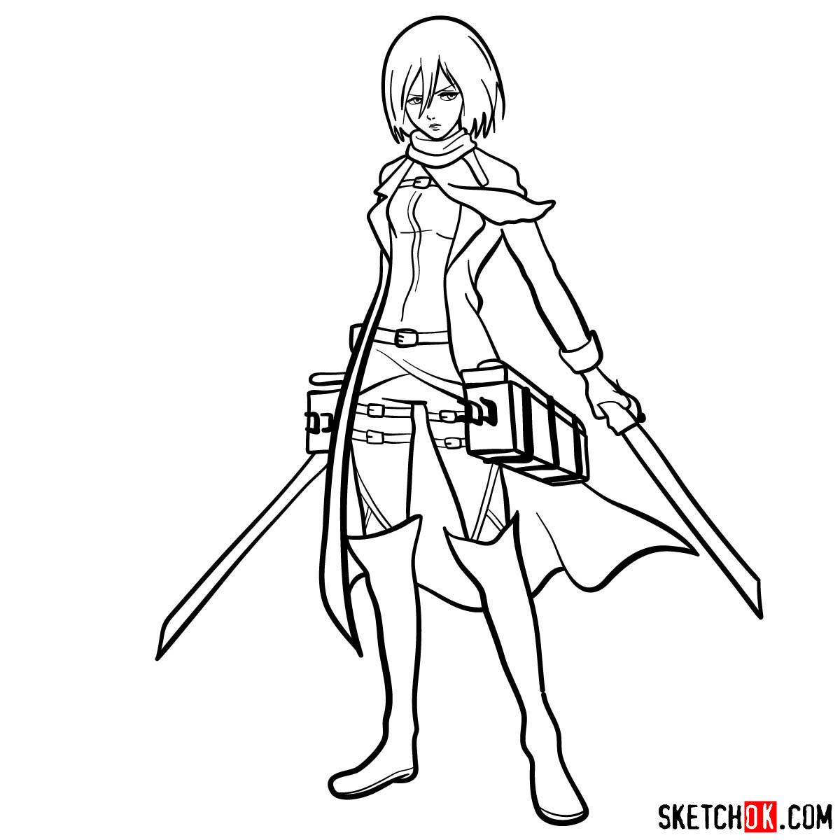How to draw Mikasa Ackerman with her weapons