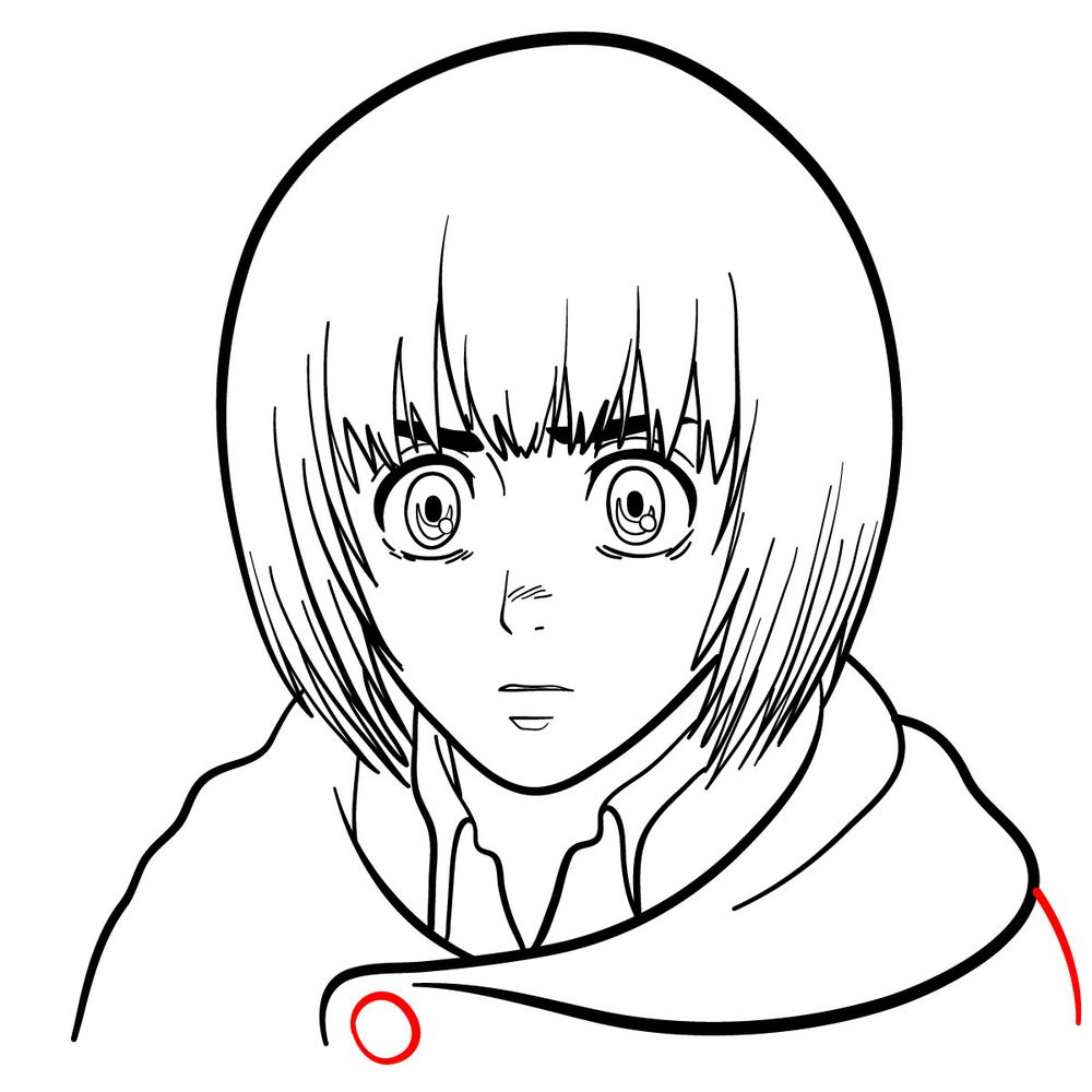 How to draw Armin Arlert's face (front view) - step 18