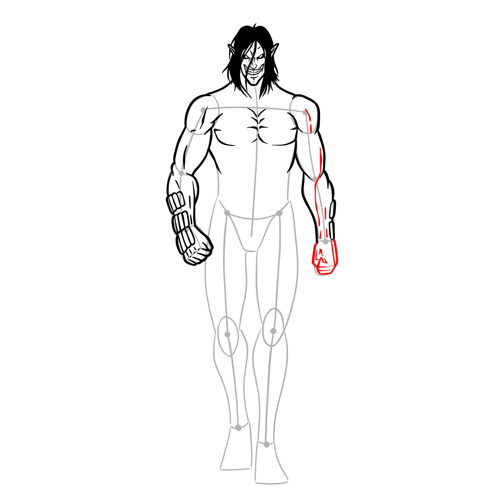 How to draw Eren Jaeger's Titan form full body - step 17