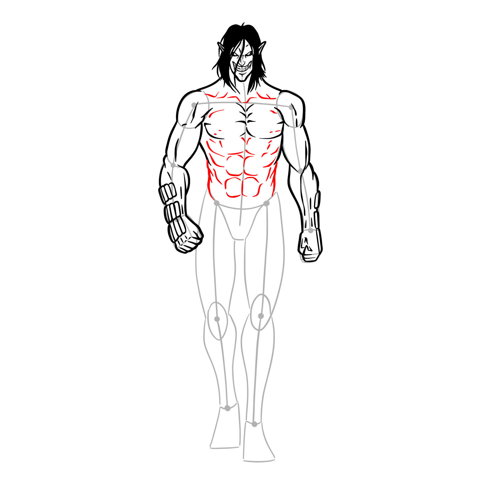 How to draw Eren Jaeger's Titan form full body - step 18