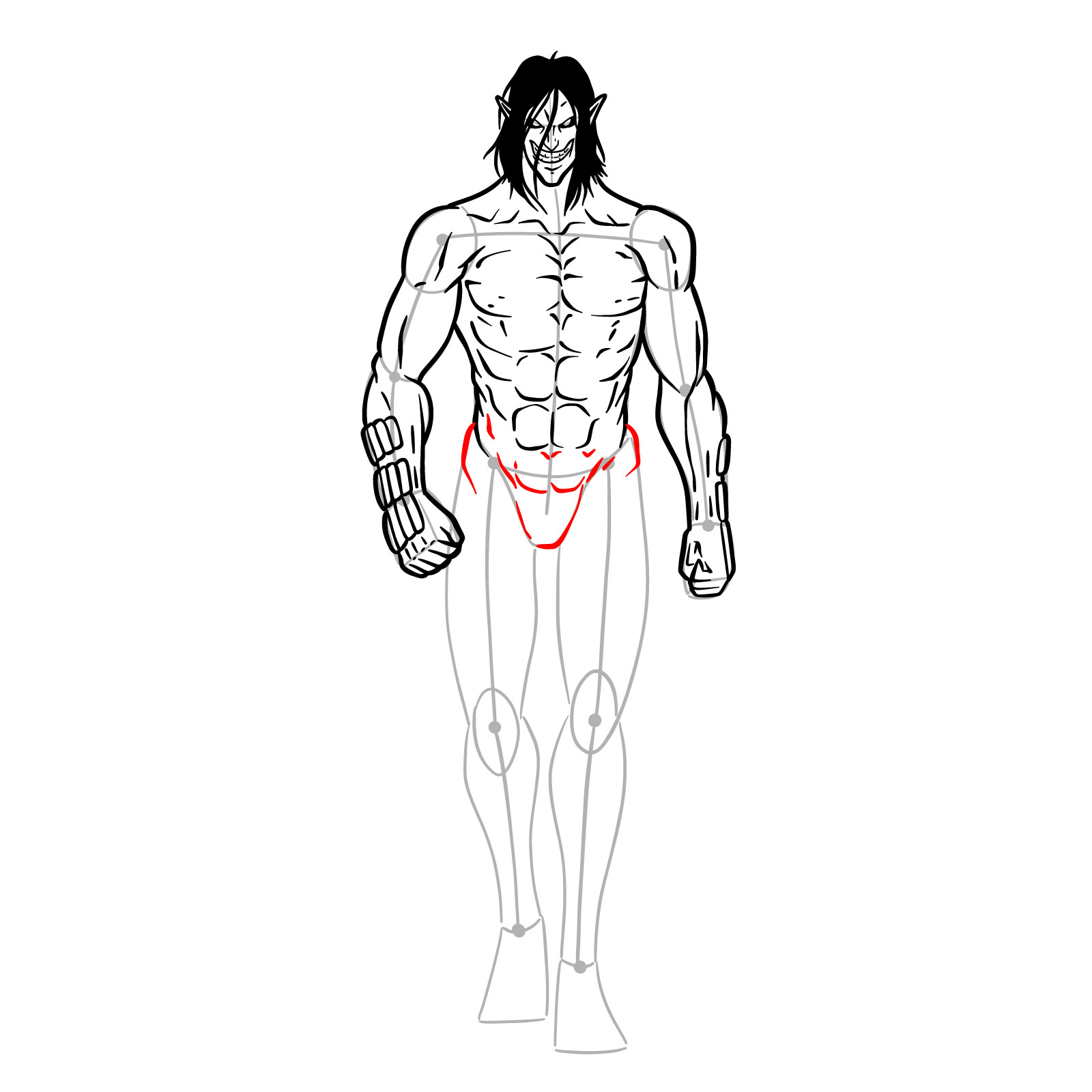 How to draw Eren Jaeger's Titan form full body - step 19