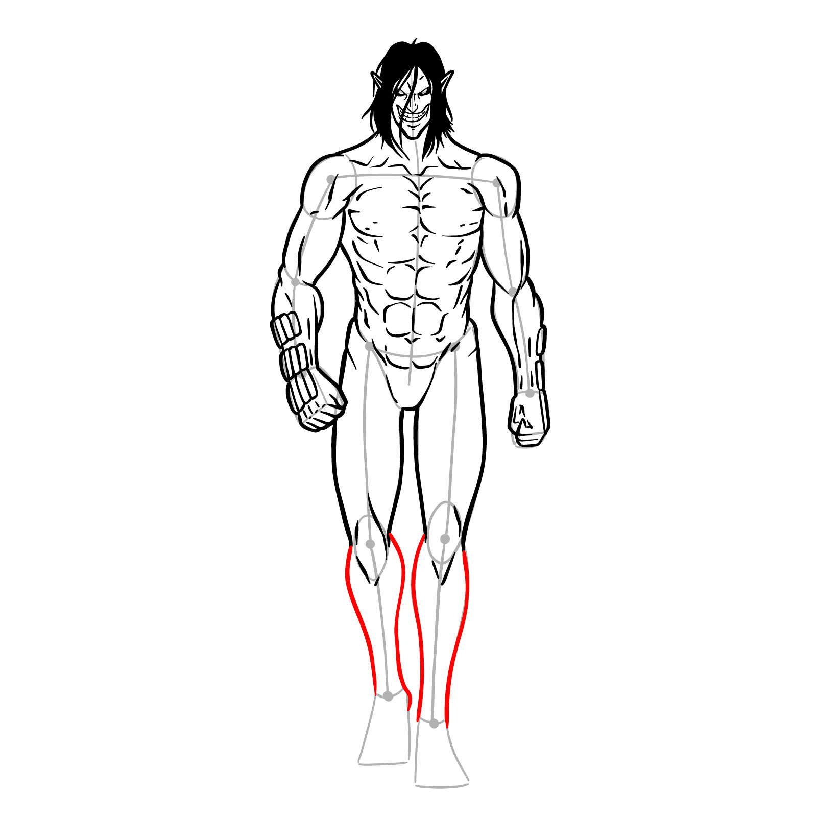 How to draw Eren Jaeger's Titan form full body - step 21