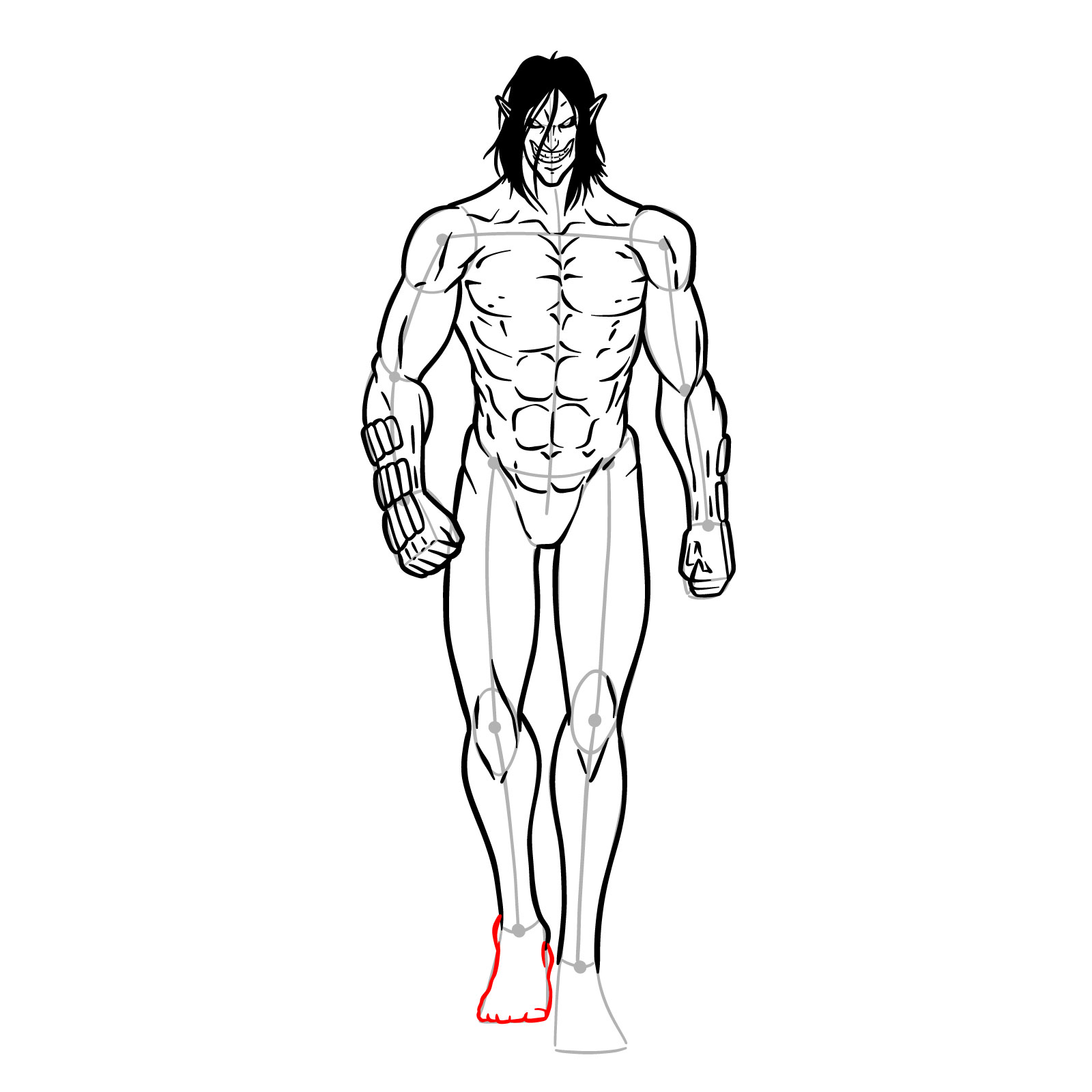 How to draw Eren Jaeger's Titan form full body - step 22