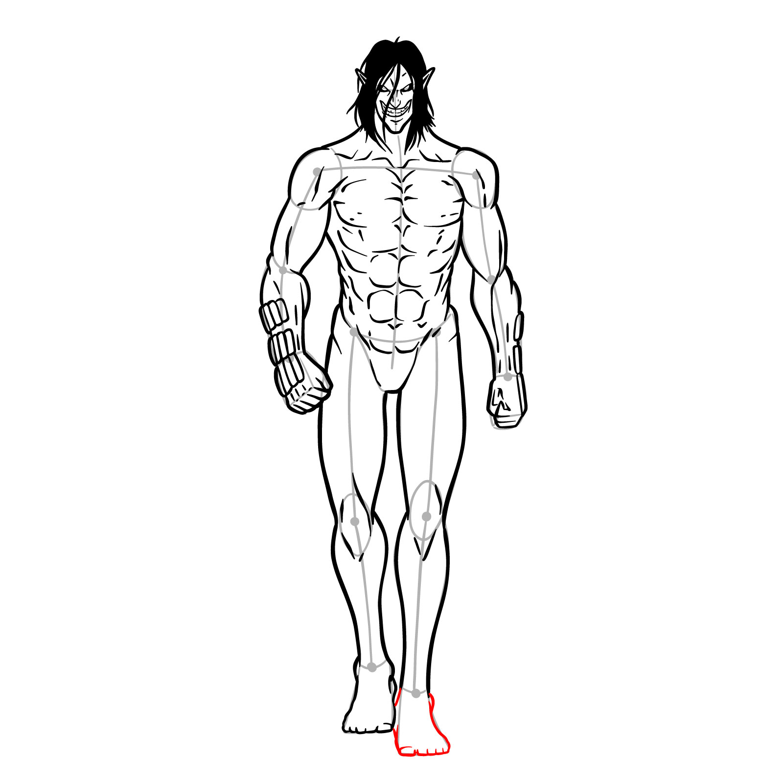 How to draw Eren Jaeger's Titan form full body - step 23