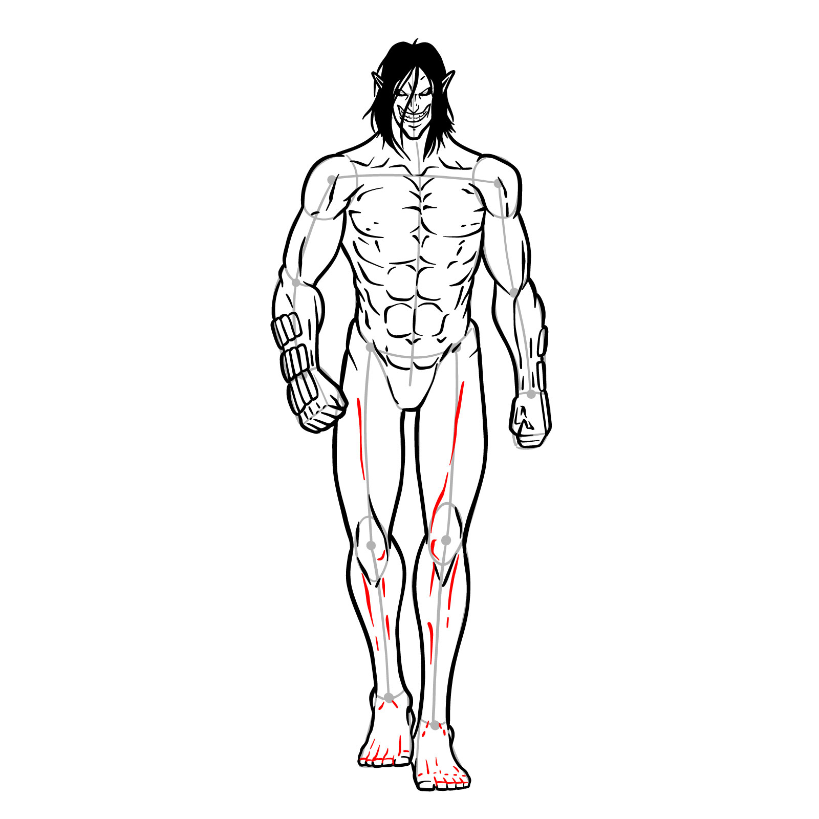 How to draw Eren Jaeger's Titan form full body - step 24
