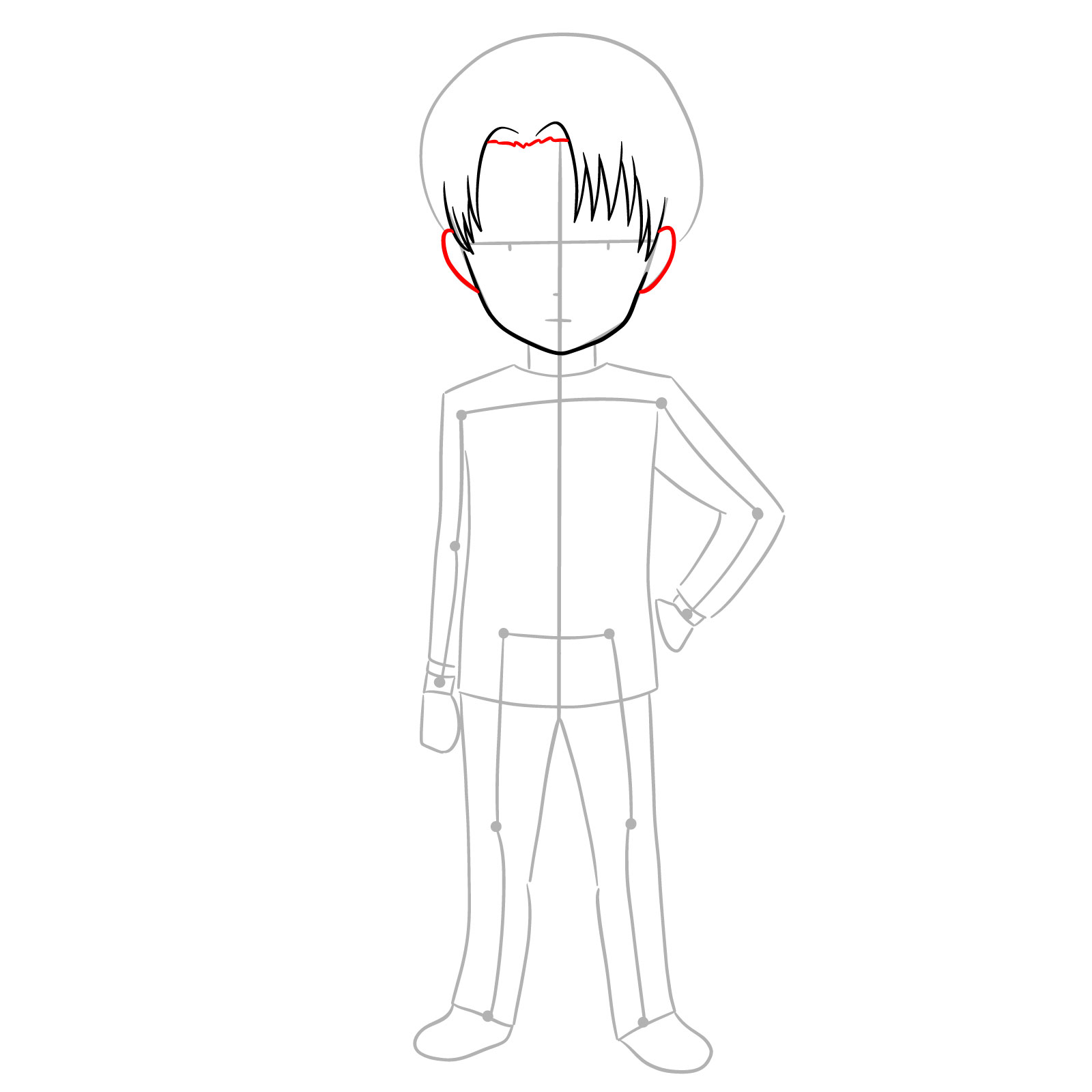 Detailing ears and hairline for chibi Captain Levi drawing - step 05