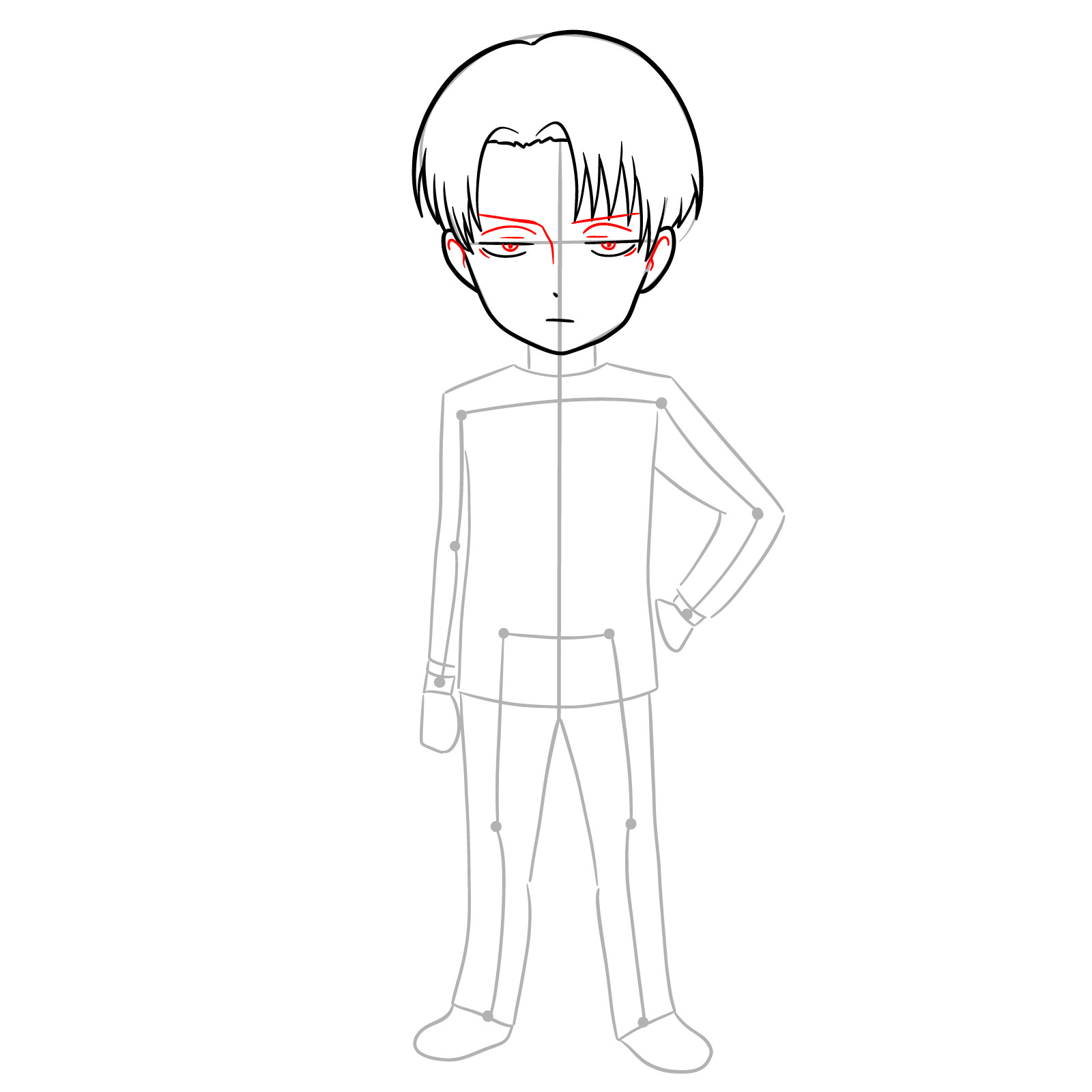 How to draw Chibi Captain Levi - drawing eyes, eyebrows, and eyelids - step 08