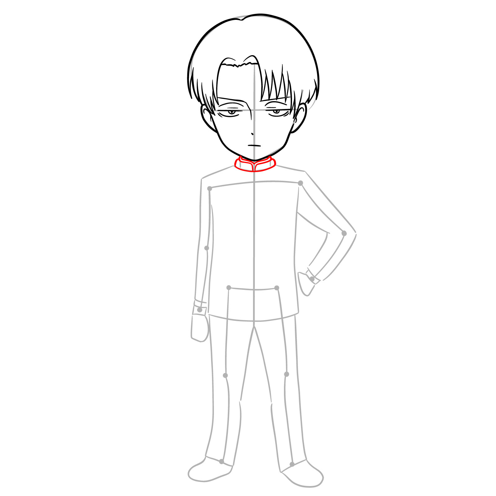 Drawing neck and collar for chibi Captain Levi guide - step 09