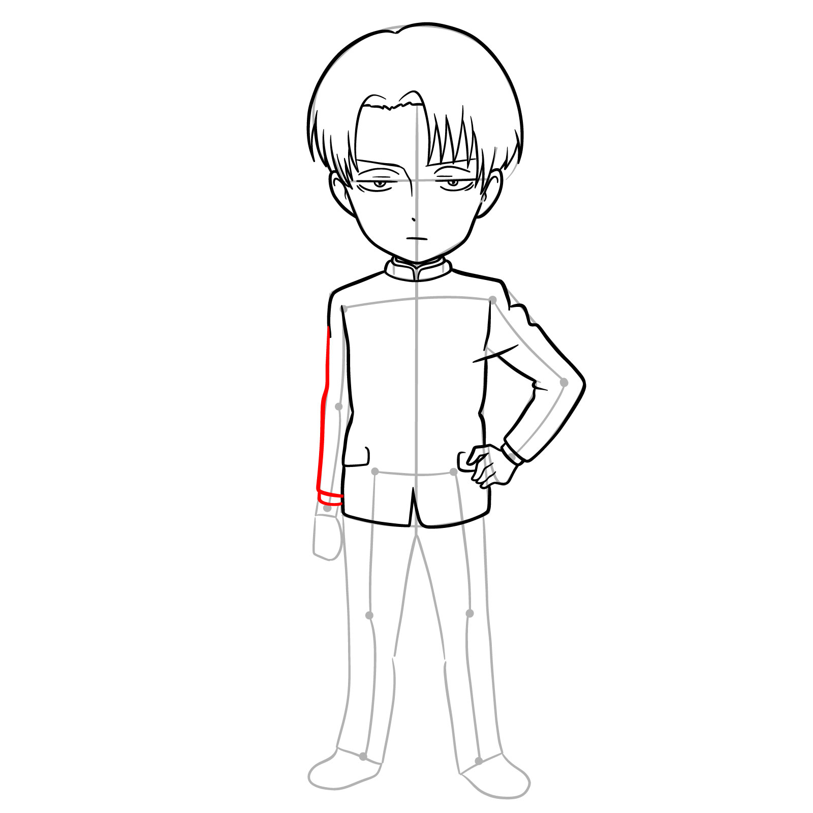 Chibi Levi drawing with the second sleeve being added - step 14