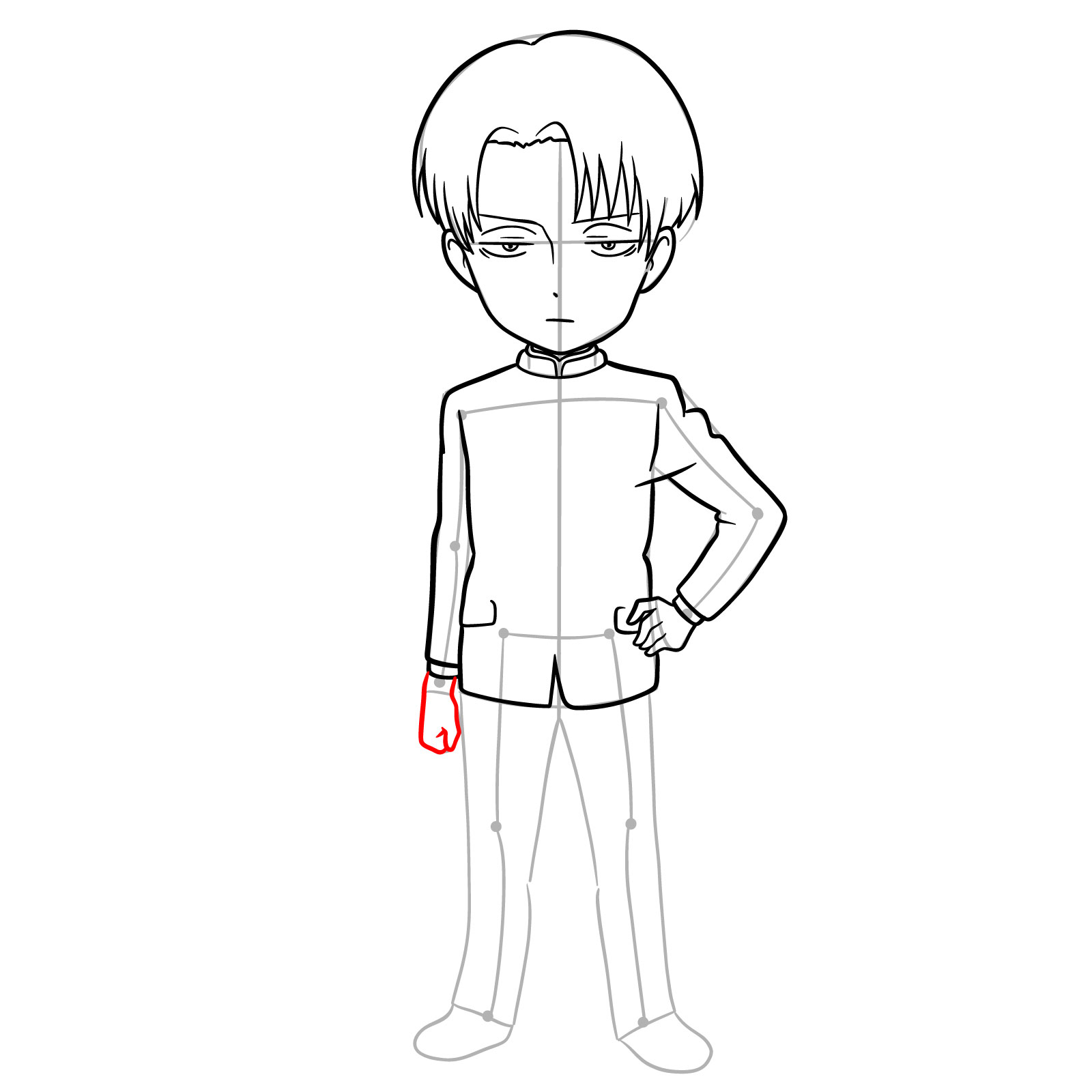 How to draw Chibi Levi - adding second hand clenched in a fist - step 15