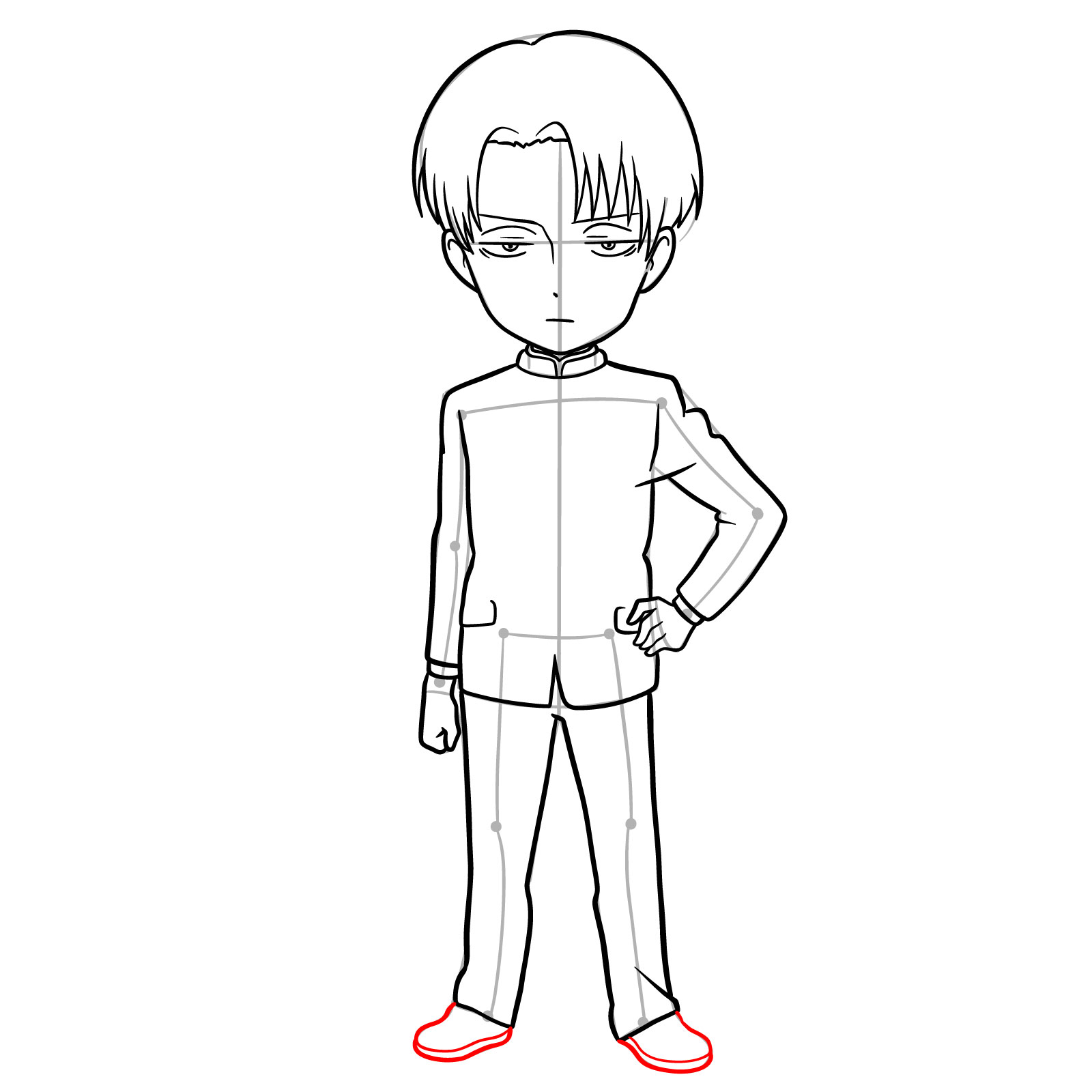 Chibi Captain Levi's shoes added to the drawing guide - step 17