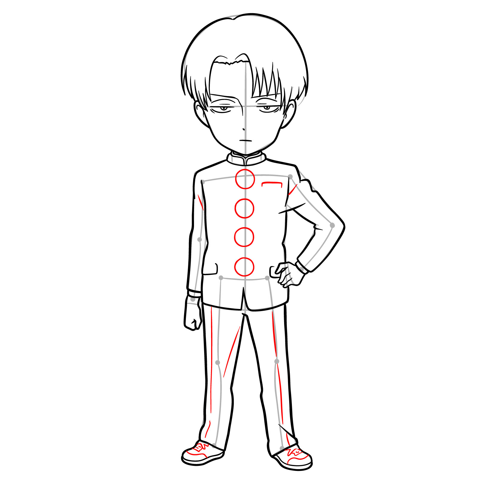 Final details added to chibi Levi's uniform in the drawing - step 18