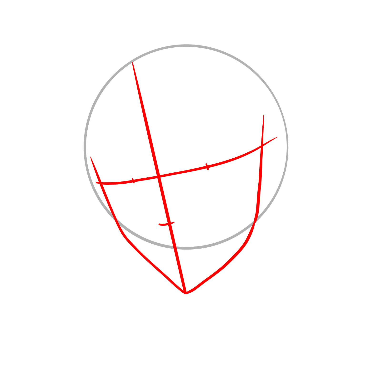 Face guidelines for drawing Captain Levi's face in 3/4 angle - step 02