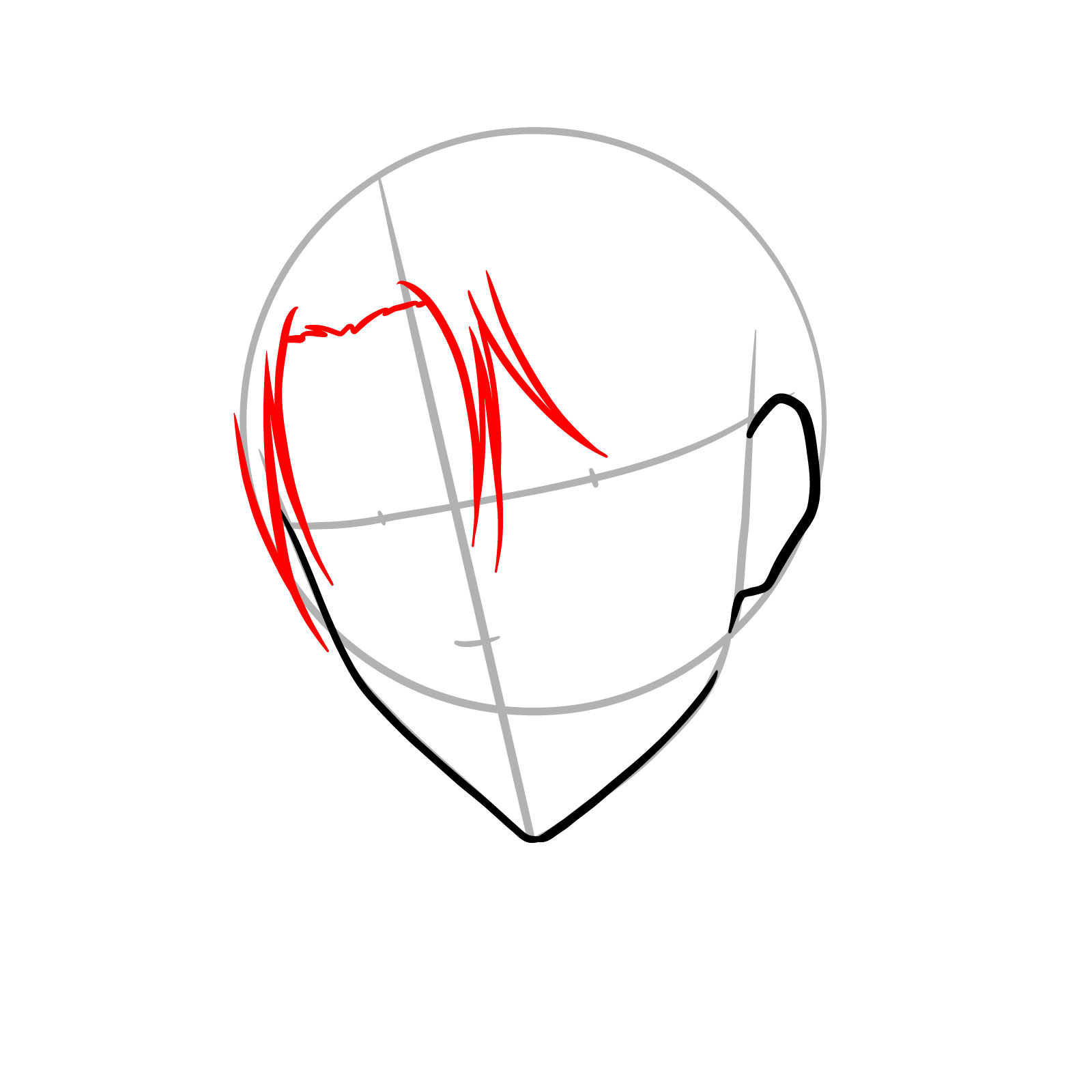 Adding the first details of Captain Levi's haircut in a 3/4 view drawing - step 04
