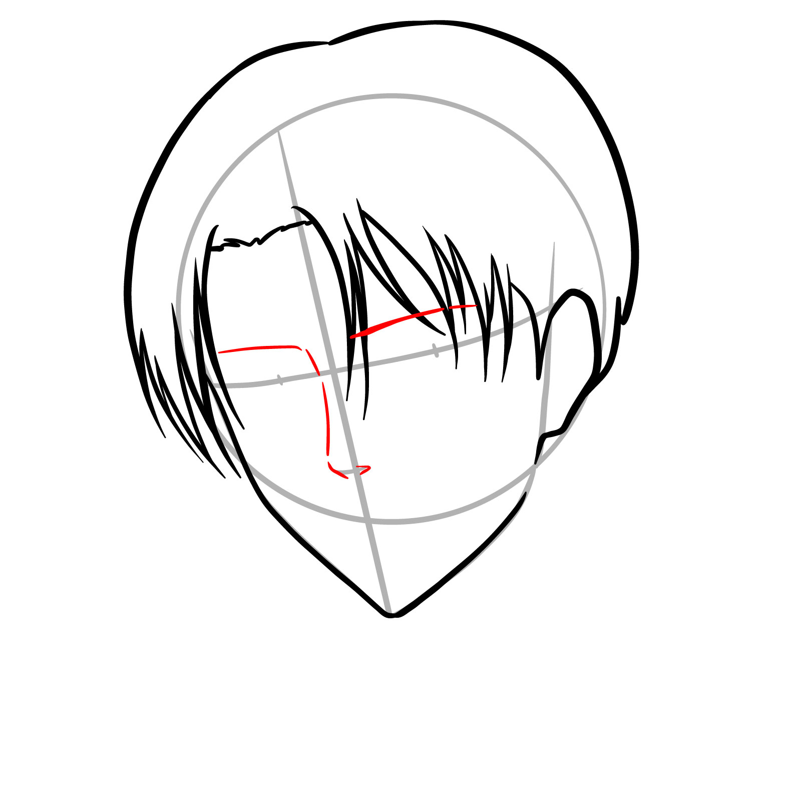 Adding eyebrows and nose to the Levi face drawing in 3/4 view - step 07