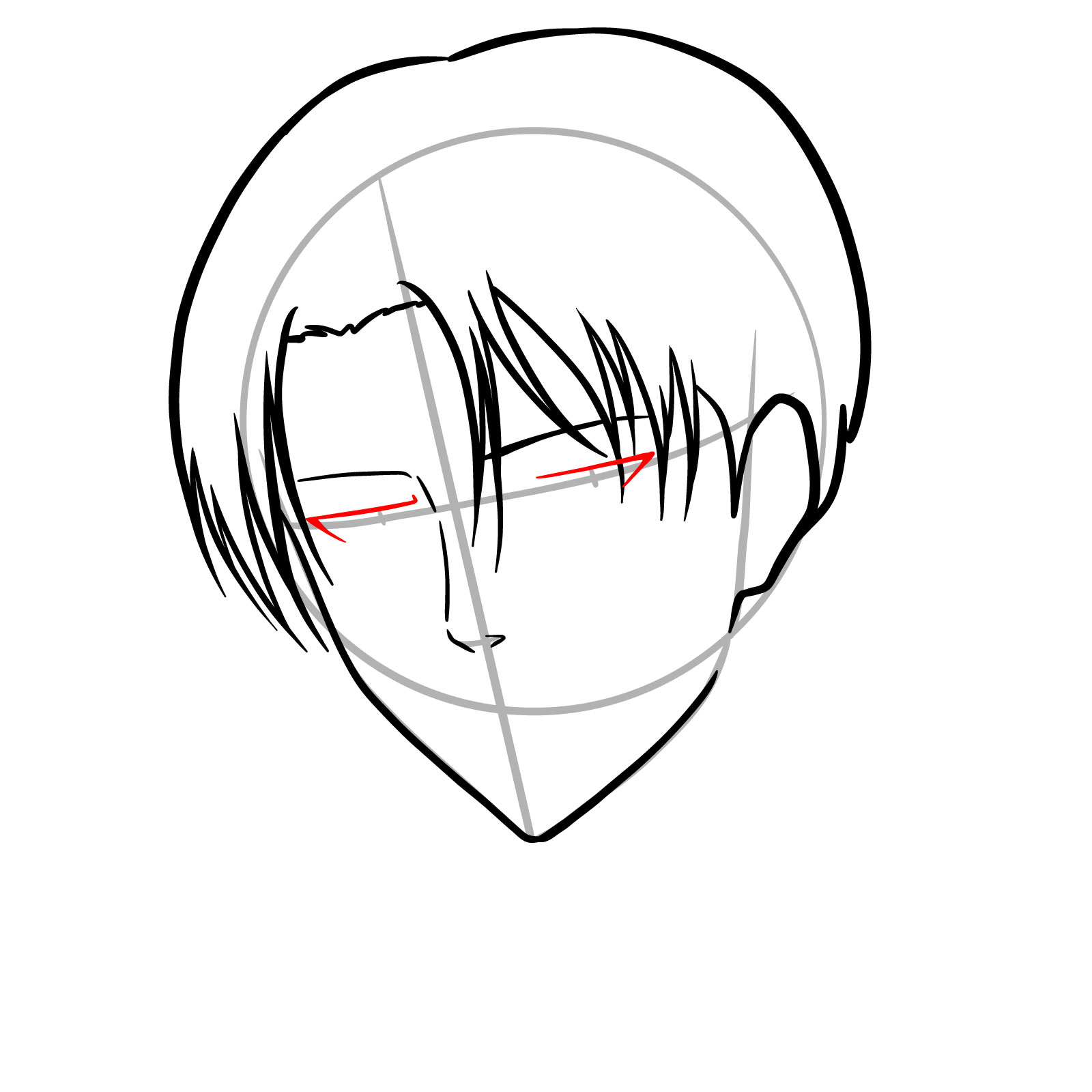 Initial outlines for Captain Levi's eyes in the easy drawing guide - step 08