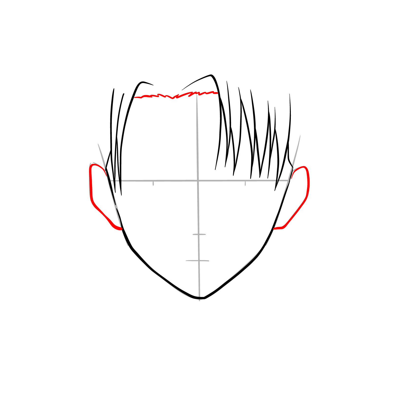 Hairline and ear detailing in Levi's front view face drawing guide - step 05