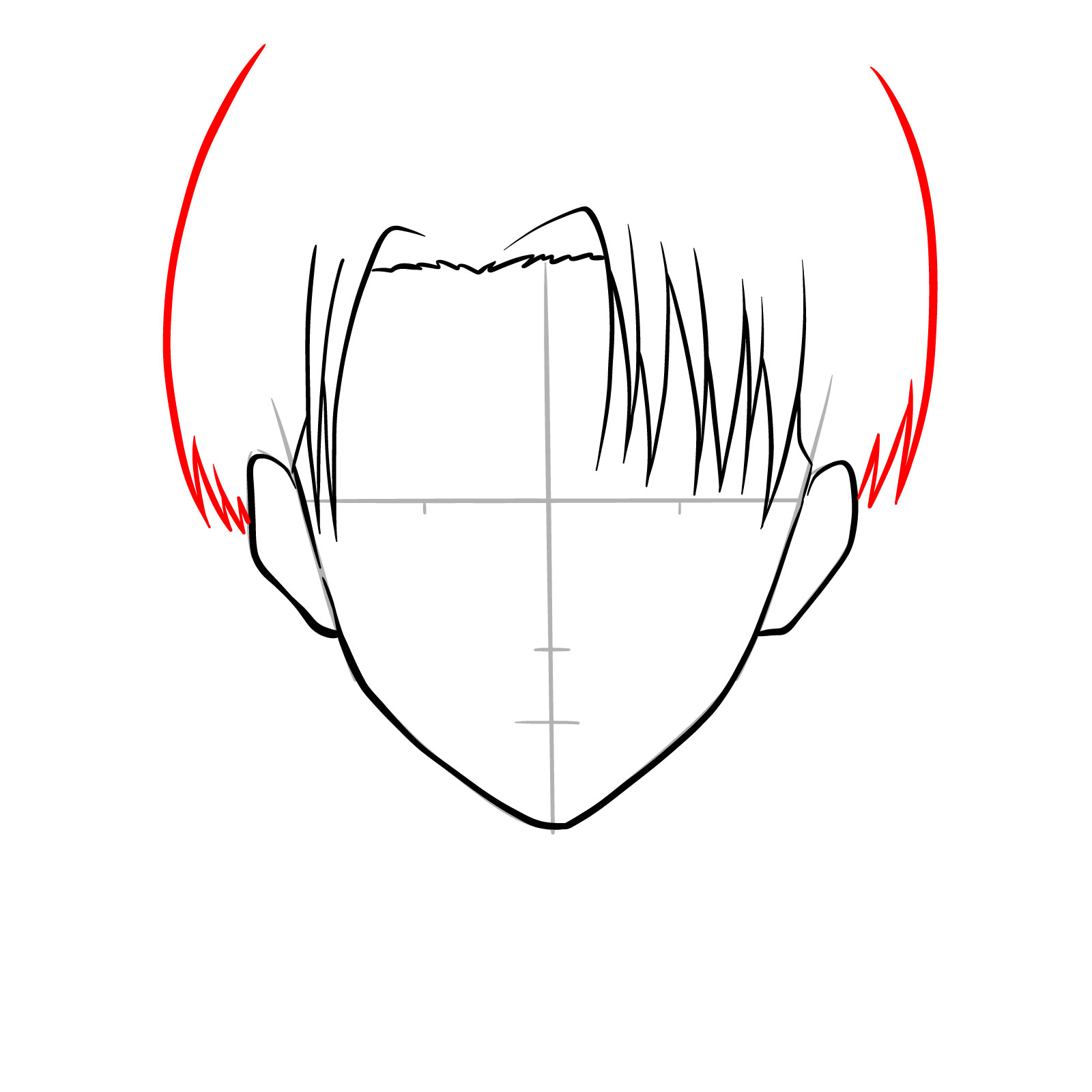 Adding side hairstyle details to Levi's front view face drawing - step 06