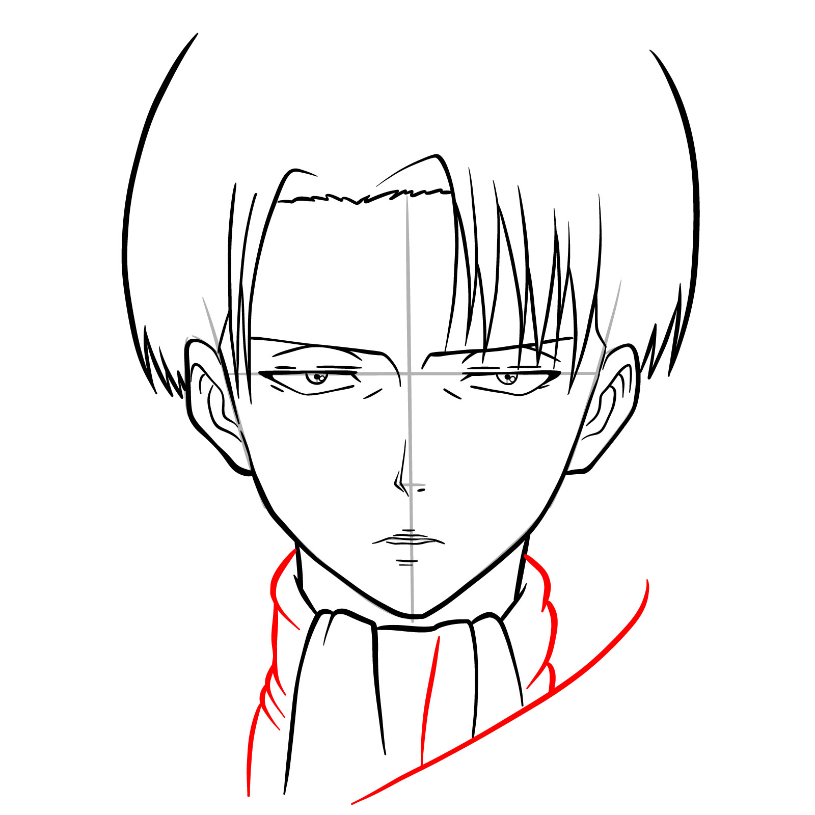 Continuing the collar in Levi Ackerman's front view face drawing - step 10