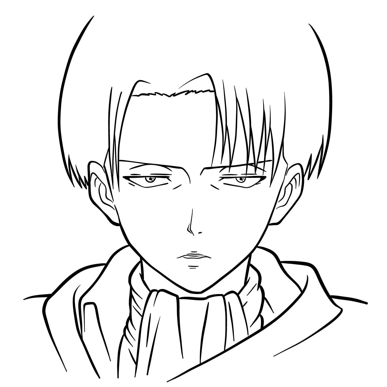 Easy drawing guide for Captain Levi's face front view - the finished drawing