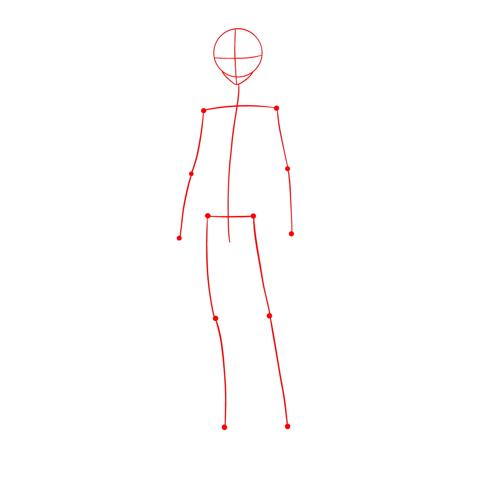 Basic stick figure sketch for starting a Levi full body drawing - step 01