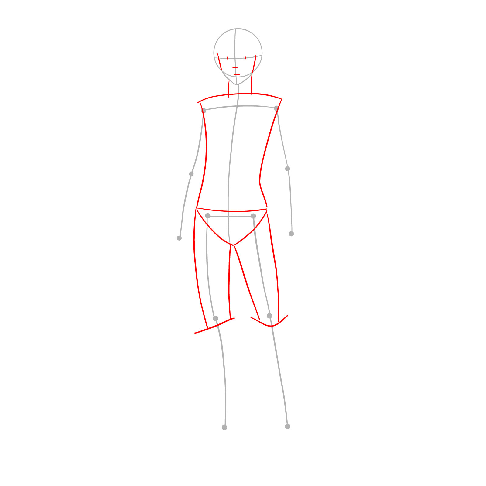 Face and body framework for how to draw Captain Levi full body - step 02