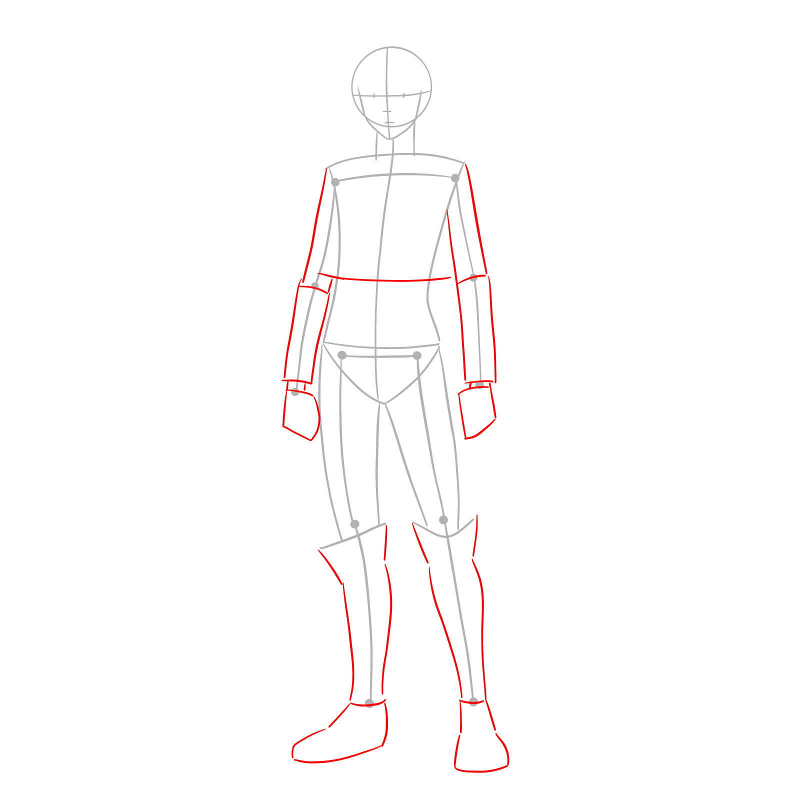 Arm, hand, and leg shapes for Captain Levi's full body drawing guide - step 03