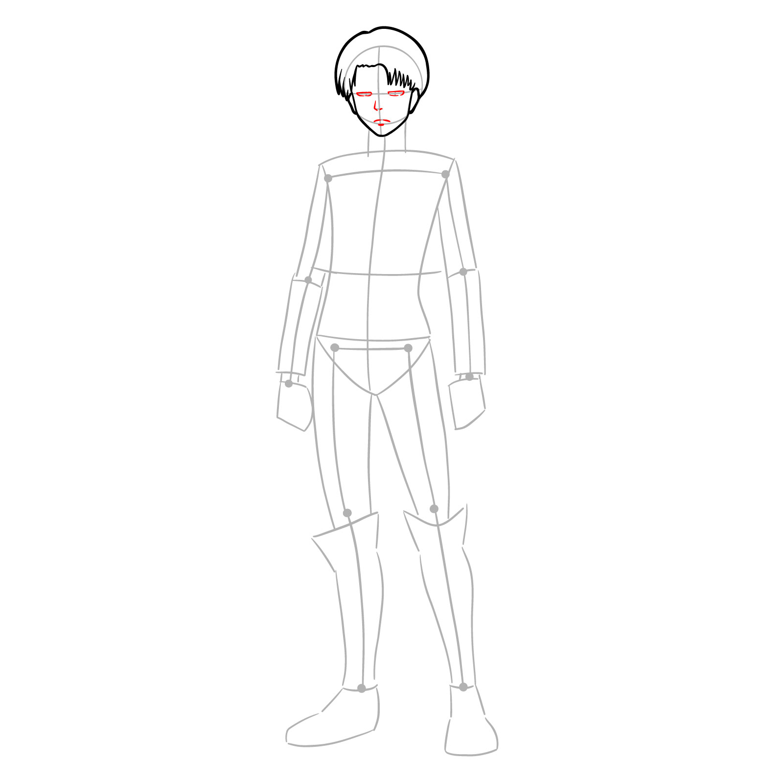 Detailed facial features for Levi Ackerman's full body drawing guide - step 07