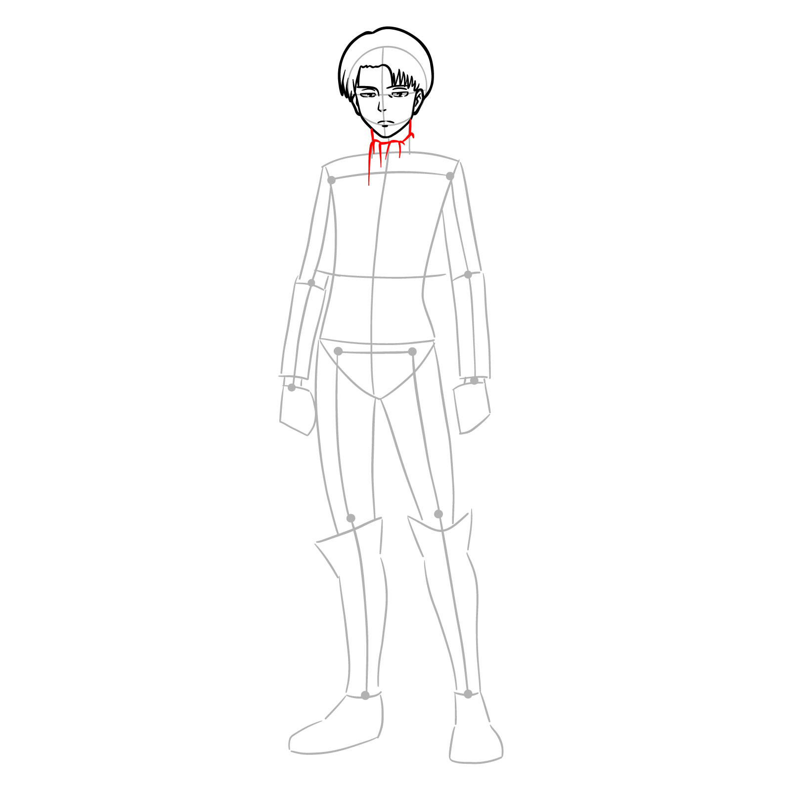 Adding neck and collar to Captain Levi's full body drawing - step 09