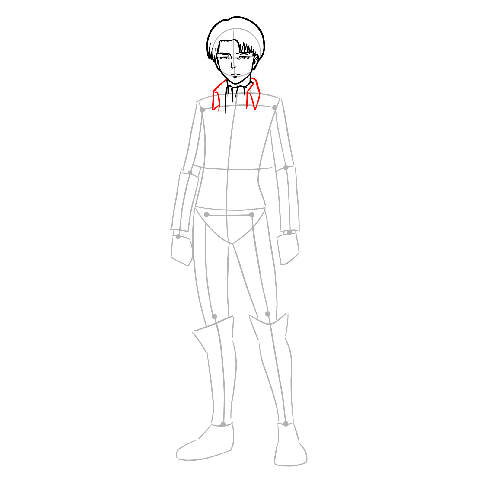 Collar of the jacket in Levi Ackerman's full body drawing guide - step 10
